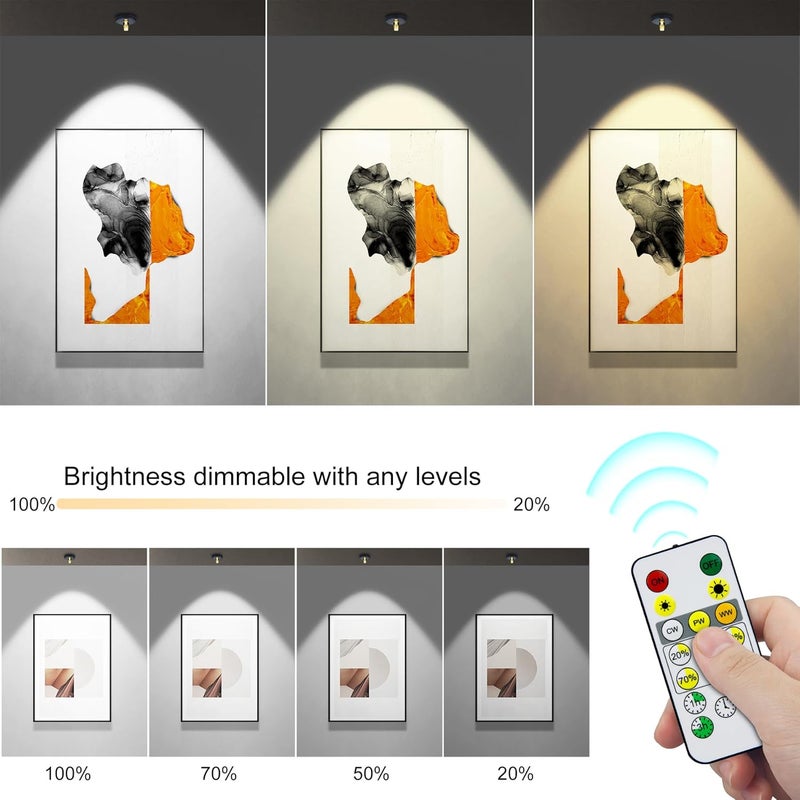Arixinks Rechargeable Wireless Battery Spotlight Indoor for Plant Trees at Home Remote Control with 3 Colors Lighitng Mini Dimmable Uplight Led Accent Wall Spot for Pictue Painting Light with Timer-off - Image 3